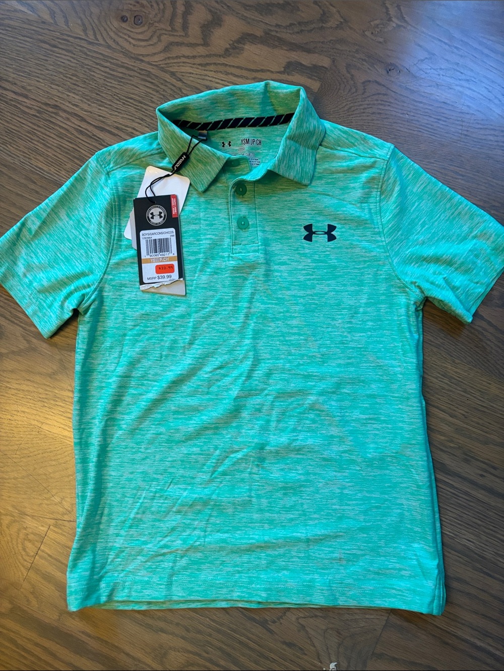 Under Armour Boys Green Heather Polo
